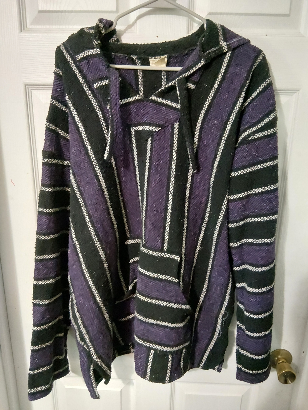 Striped Hooded Baja Jacket in Purple & Black